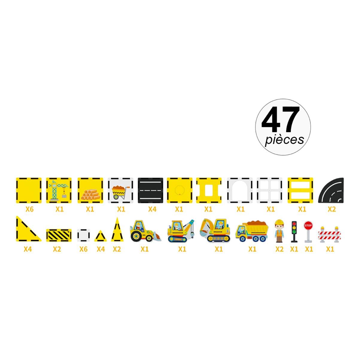 Jeu Construction Magnétique pour Enfant Thème Chantier 47 pièces Solide-2