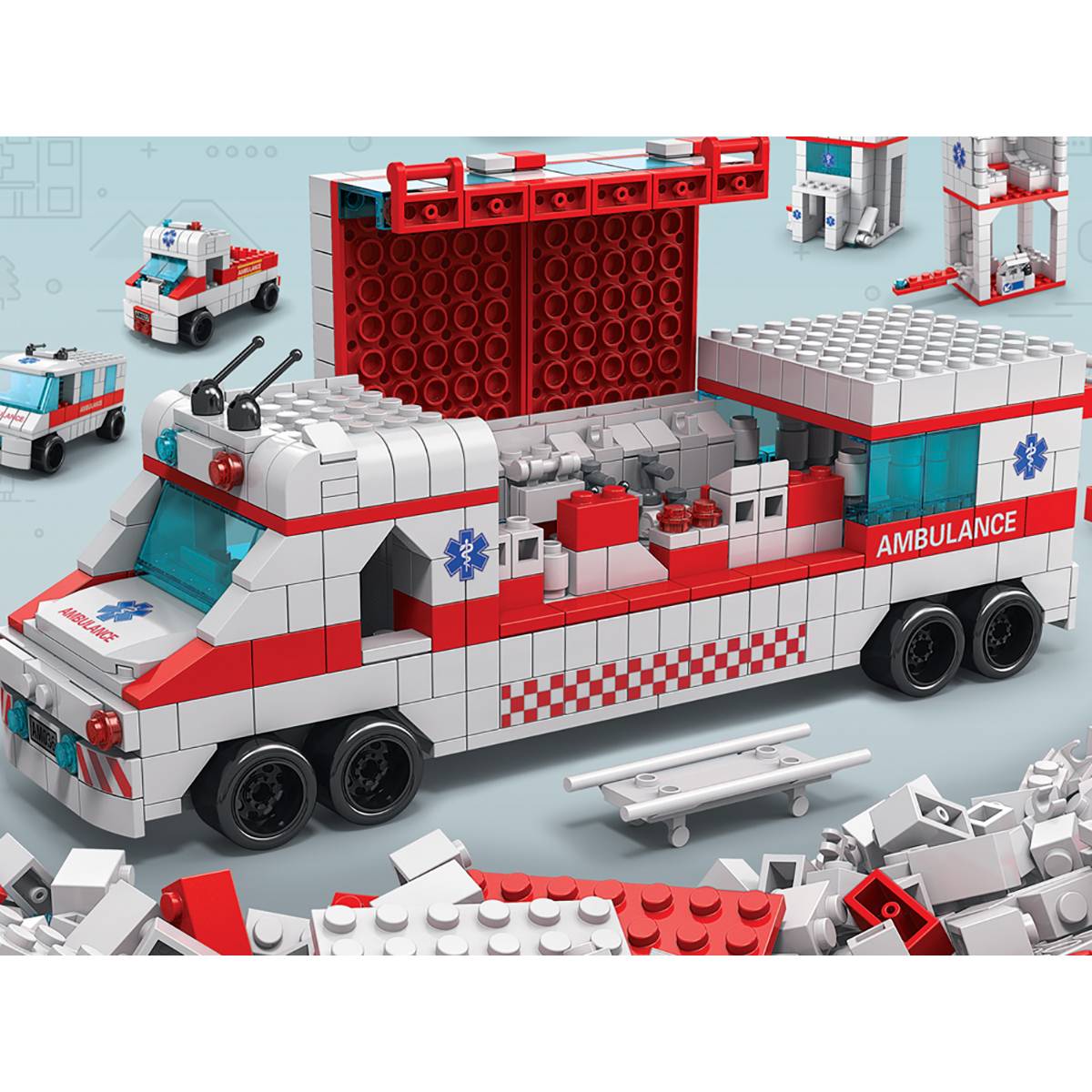 Jeu de Construction 6 en 1 Véhicules Ambulance 1000 Briques Assemblable-2