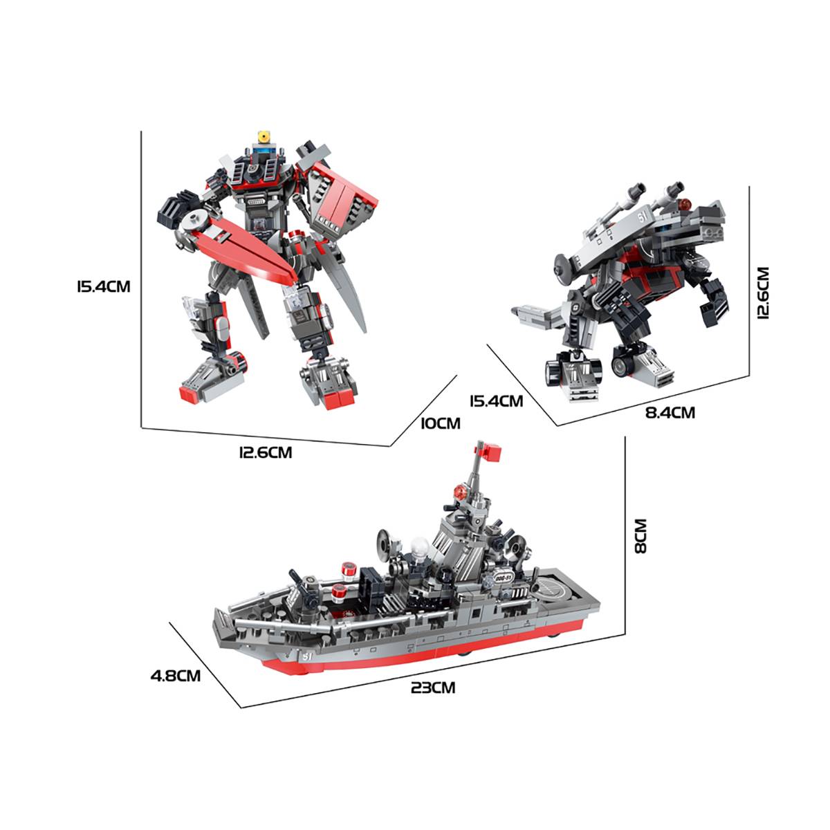 Jeu de Construction 3 en 1 Robot Animal Navire 418 Pièces Transformable-1