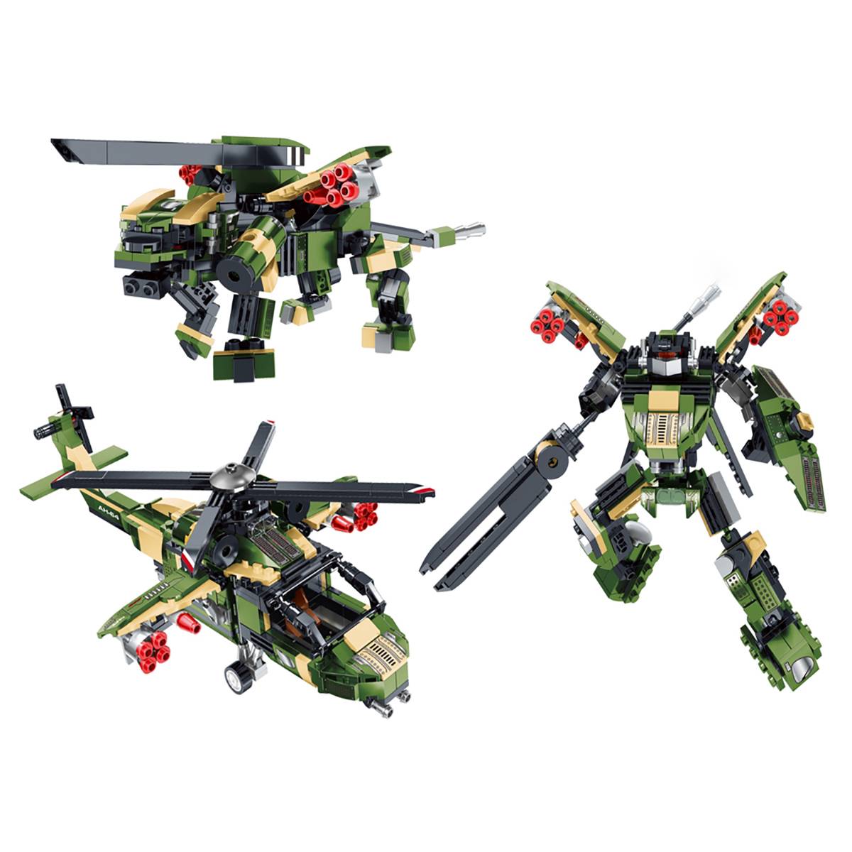 Jeu de Construction 3 en 1 Hélico Robot Militaire 451 Pièces Transformable-1