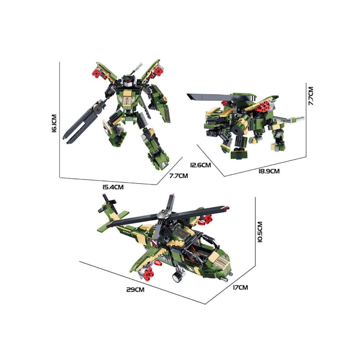 Jeu de Construction 3 en 1 Hélico Robot Militaire 451 Pièces Transformable-2