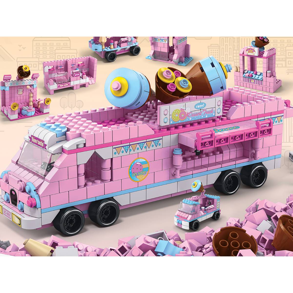 Jeu Construction 6 en 1 1000 pièces Camion de Glace Divertissant-2