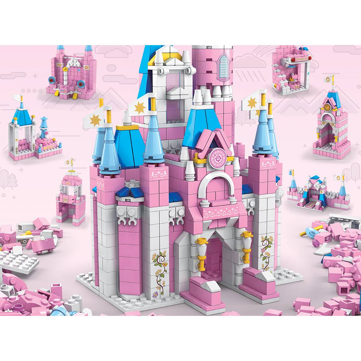 Jeu de Construction 6 en 1 1000 pièces Château Princesse Éducatif Amusant-2