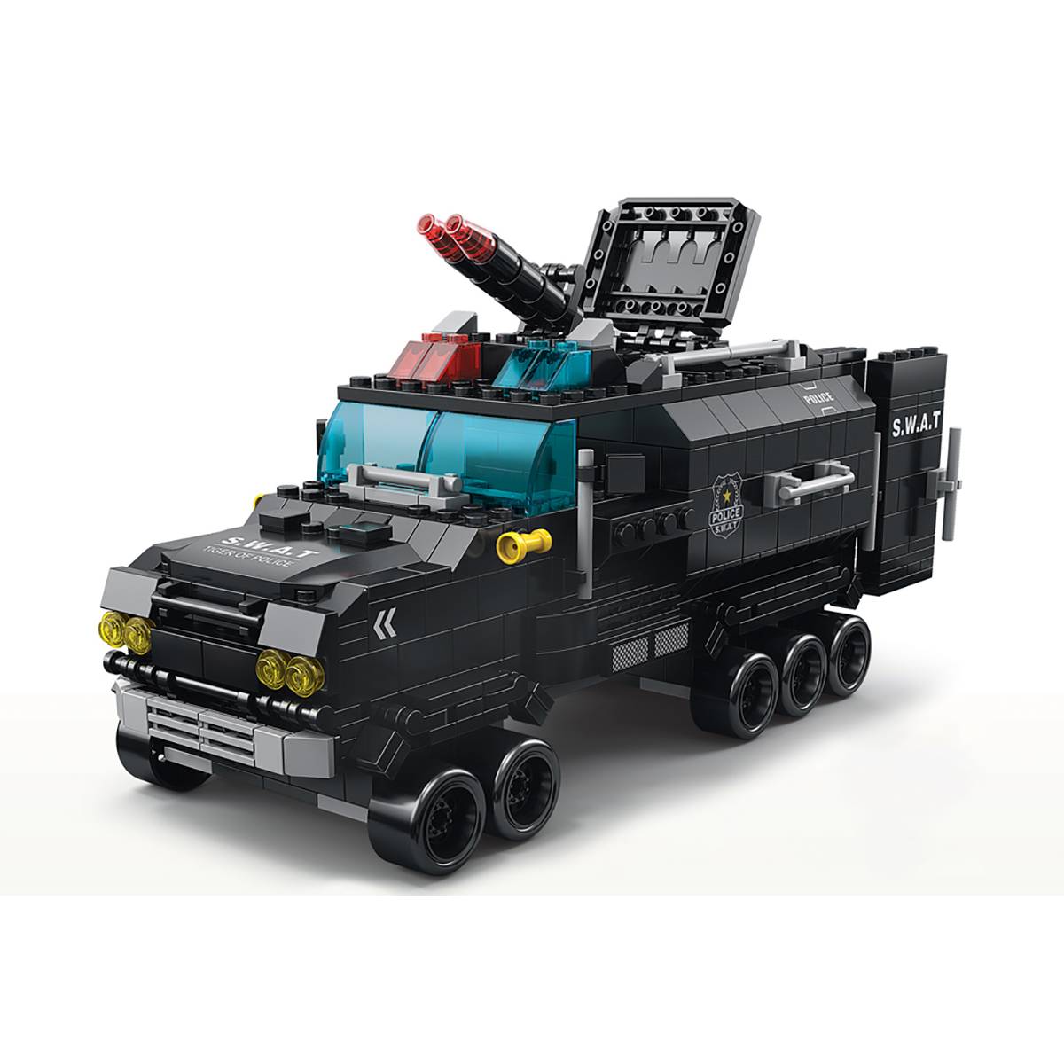 Jeu Construction 6 en 1 Thème Police 1000 Briques avec Camion SWAT Armé-0