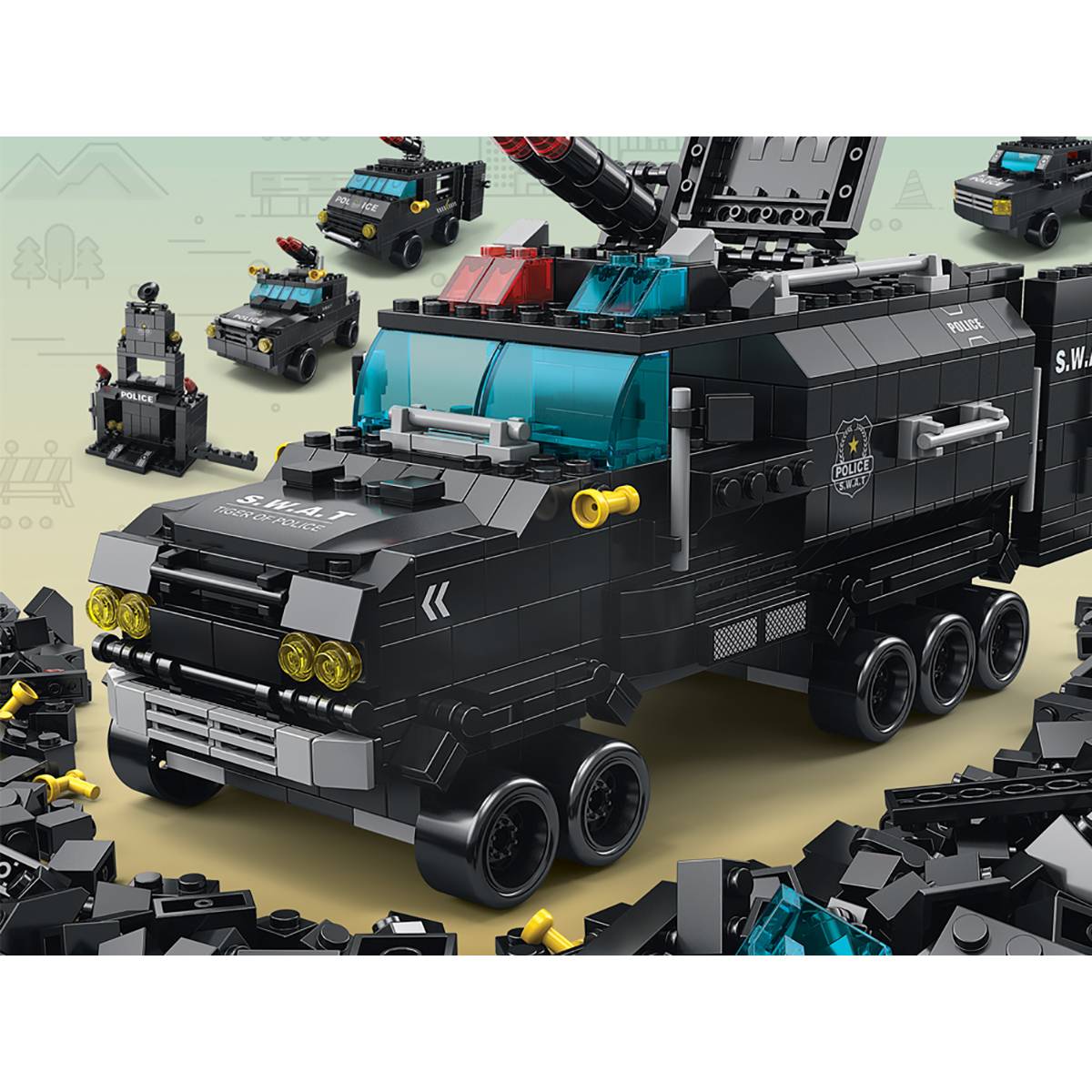 Jeu Construction 6 en 1 Thème Police 1000 Briques avec Camion SWAT Armé-2