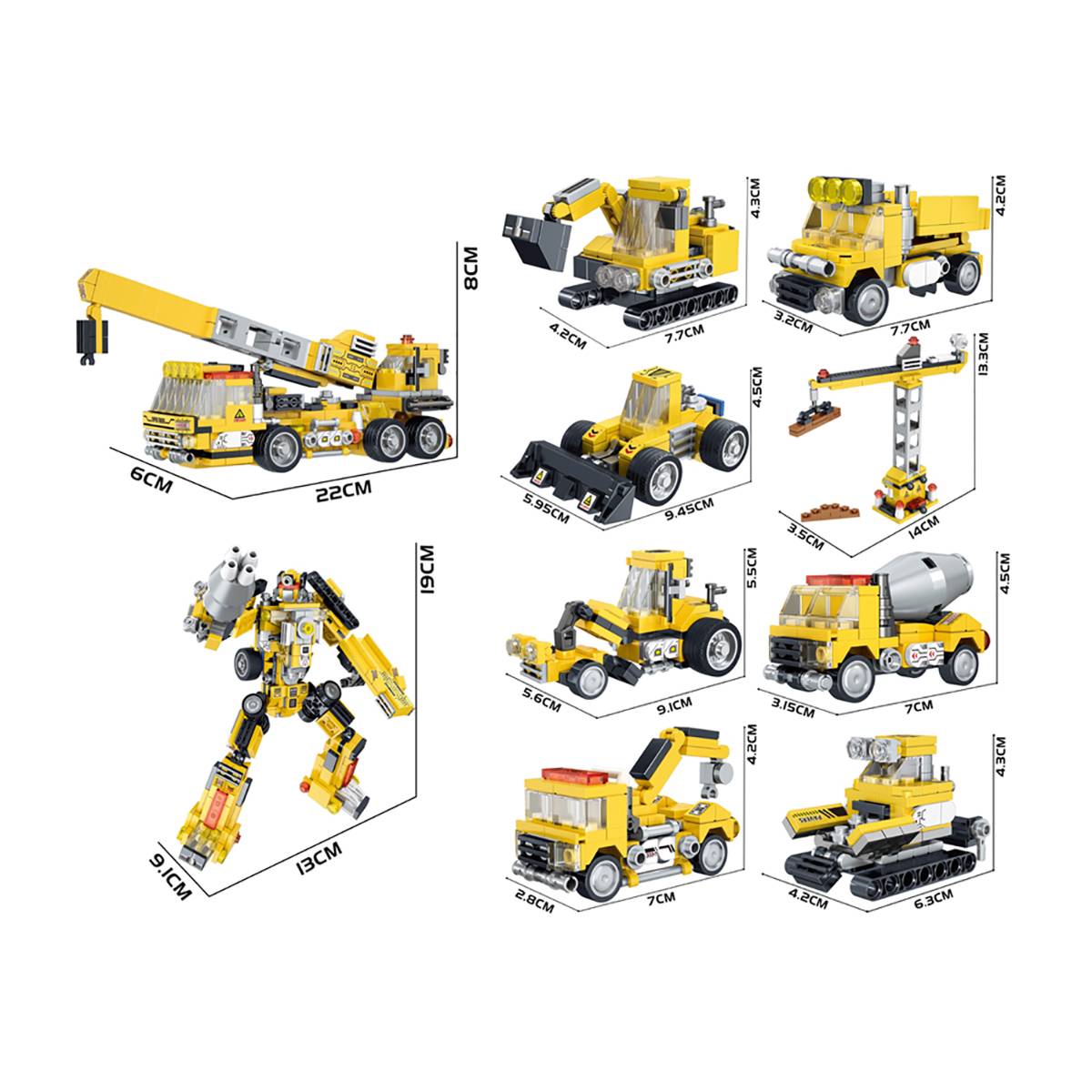 Jeu de Construction 10 en 1 Robot Véhicules Chantier 721 Briques Assemblable-1