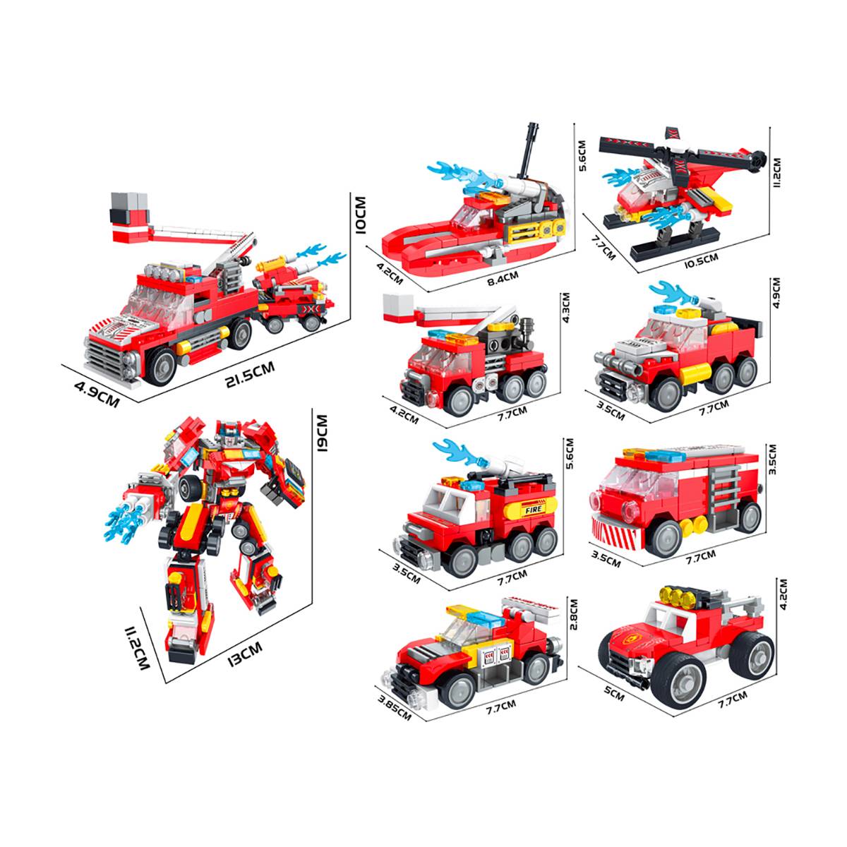 Jeu de Construction 10 en 1 Robot Véhicule Pompier 731 Briques Assemblable-1