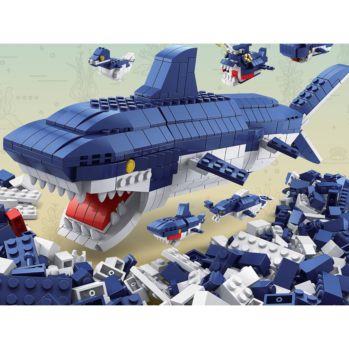 Jeu Construction 6 en 1 Thème Marin 1000 Briques Requin Géant à Assembler-2