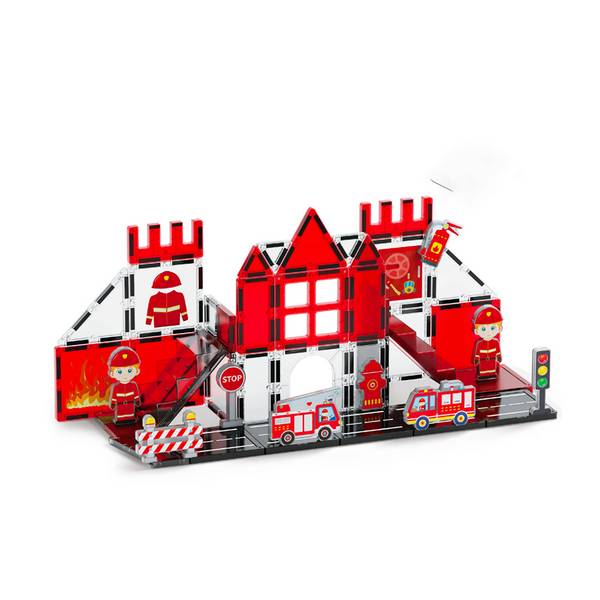 Jeu Construction Magnétique pour Enfant Thème Pompier 48 pièces Solide