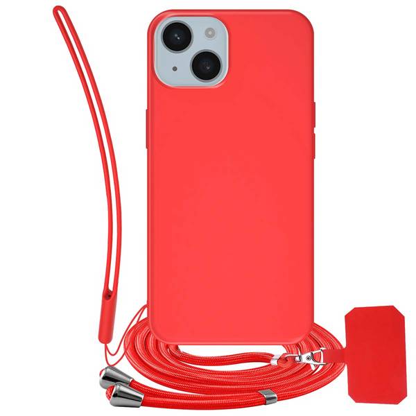 Coque pour iPhone 15 Plus en Silicone avec Cordon et Poignet Inclus