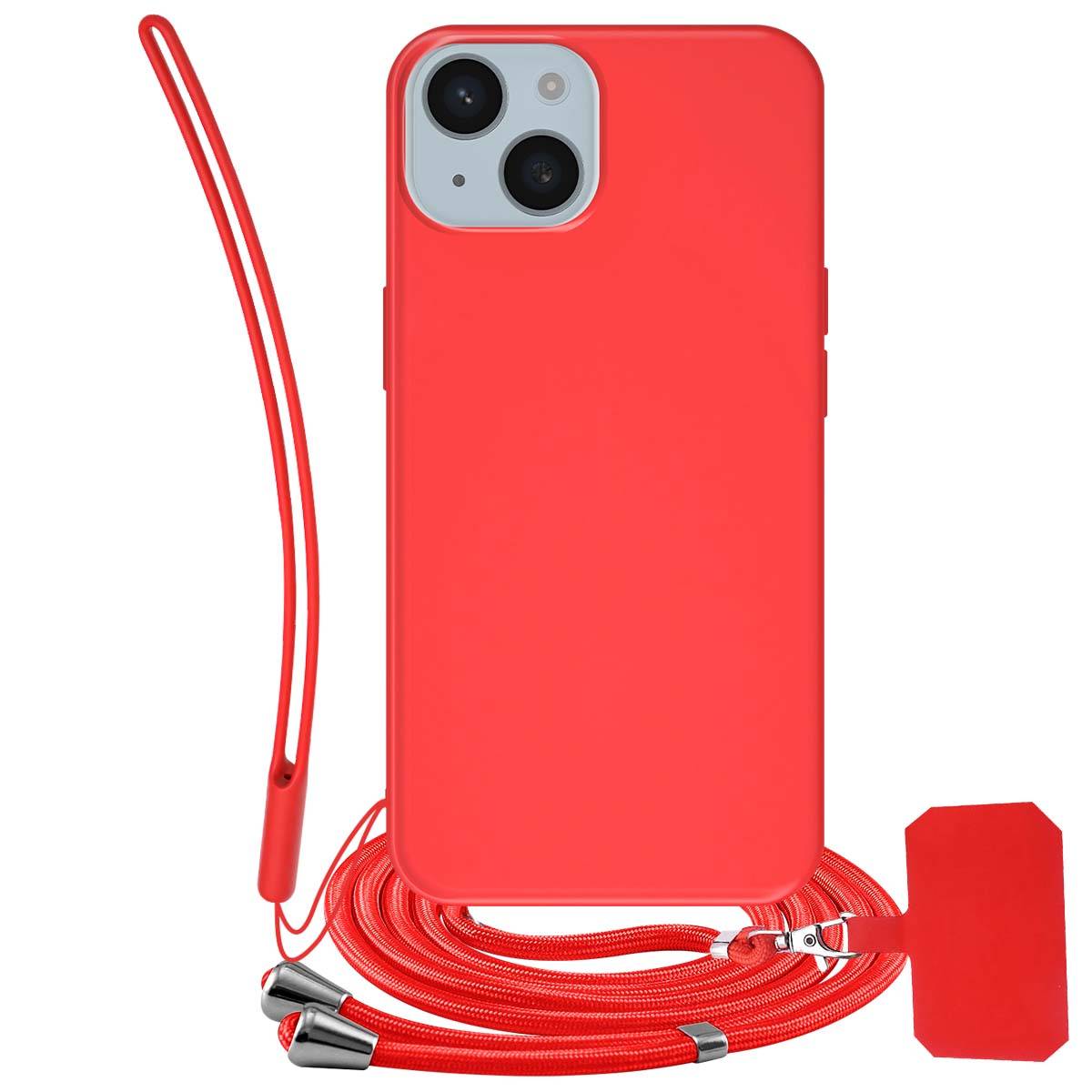 Coque pour iPhone 15 Plus en Silicone avec Cordon et Poignet Inclus-0