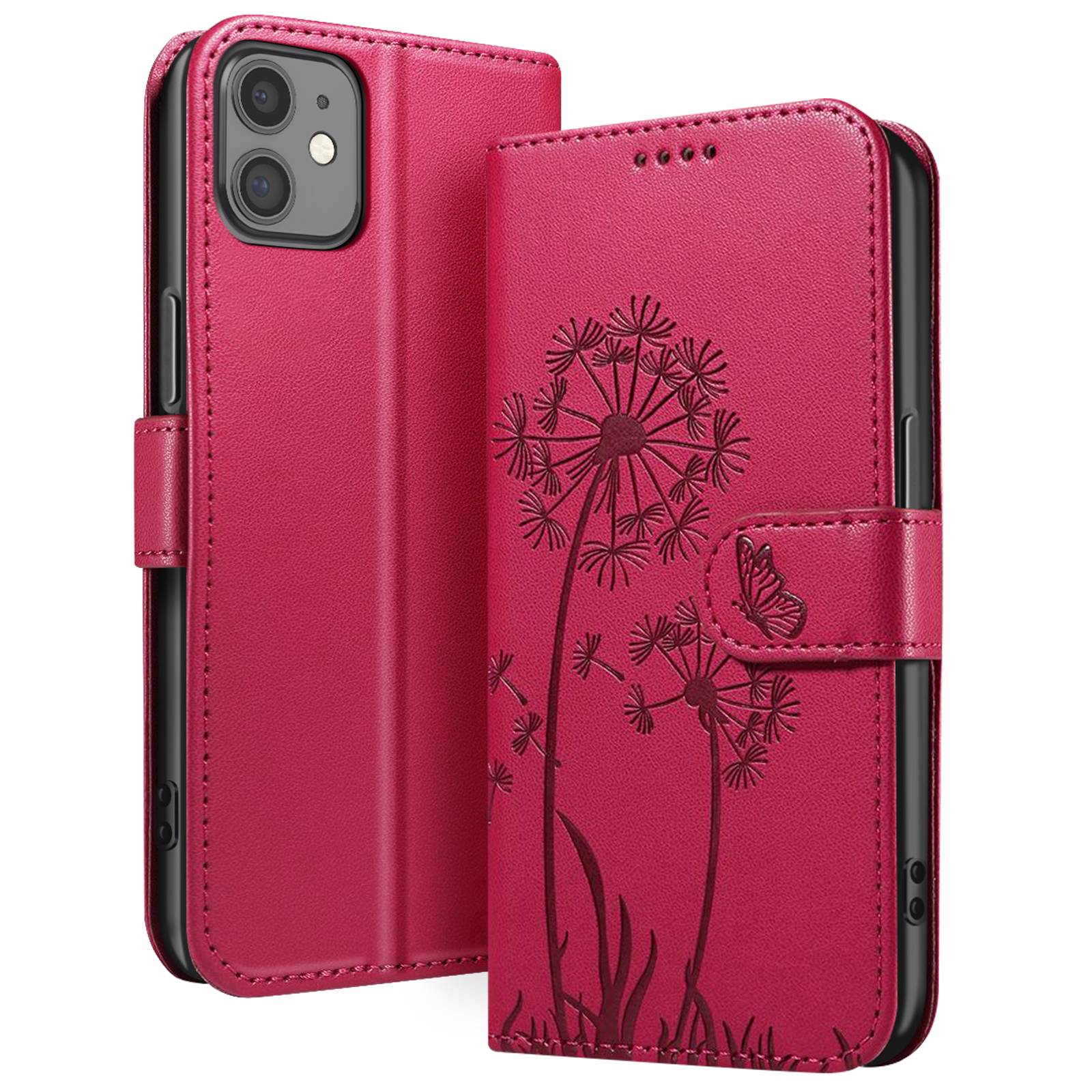 Étui Portefeuille pour iPhone 11 Premium Design Fleurs Papillon-0