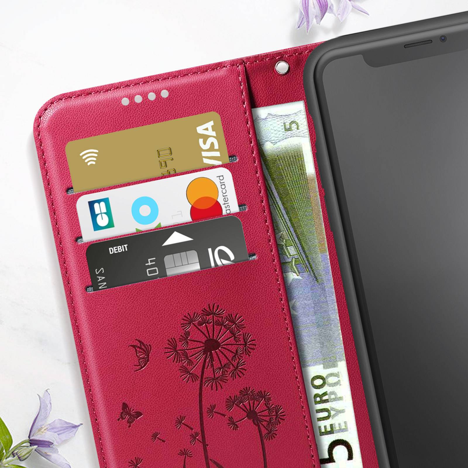 Étui Portefeuille pour iPhone 11 Premium Design Fleurs Papillon-2