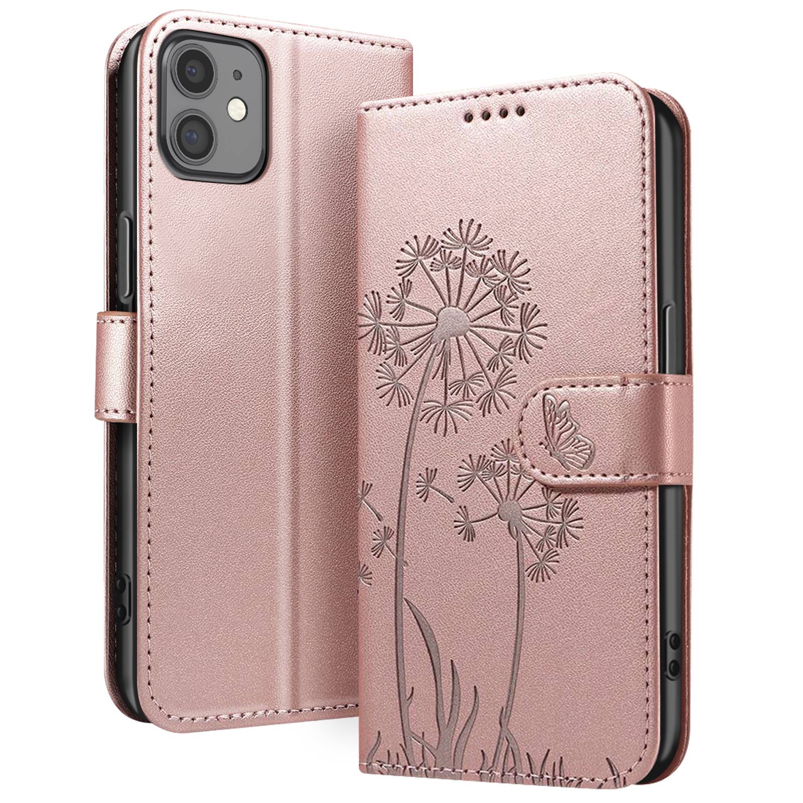 Étui Portefeuille pour iPhone 11 Premium Design Fleurs Papillon-0