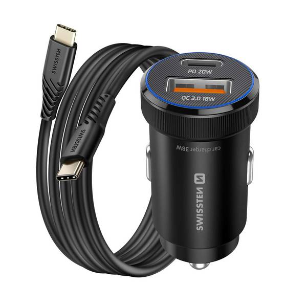 Chargeur Voiture USB-C 20W / USB-A QC 3.0 18W avec Câble USB-C 60W