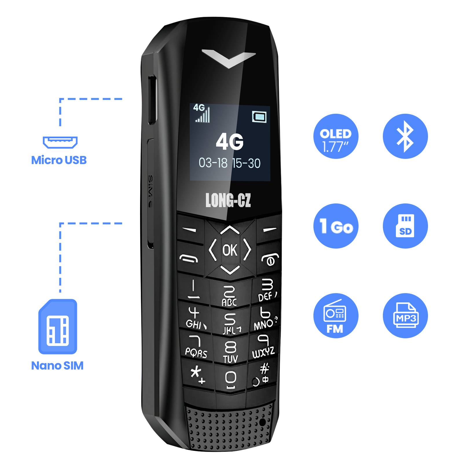 Mini Téléphone portable 4G LTE Ultra compact Autonomie 5 heures-3