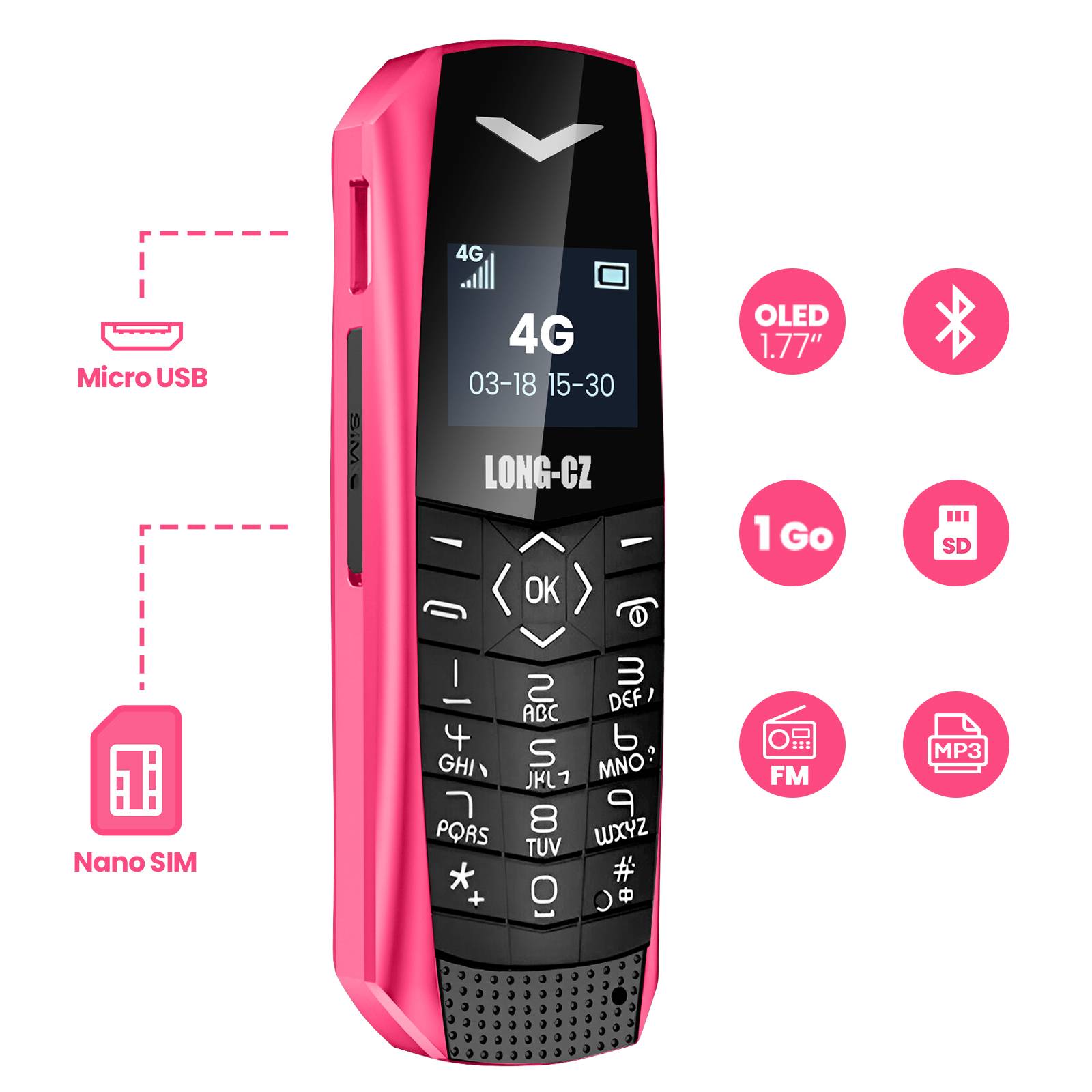 Mini Téléphone portable 4G LTE Ultra compact Autonomie 5 heures-3