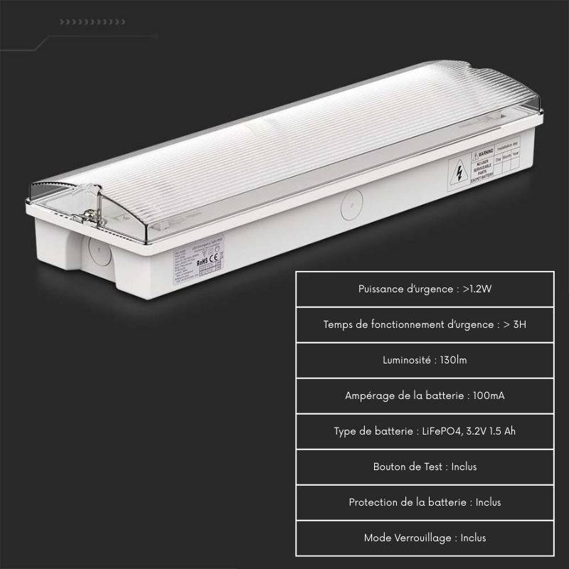 Bloc de Secours BAES LED Bouton Autotest 3W IP65 - Blanc Froid 6000K - 8000K - SILAMP-2