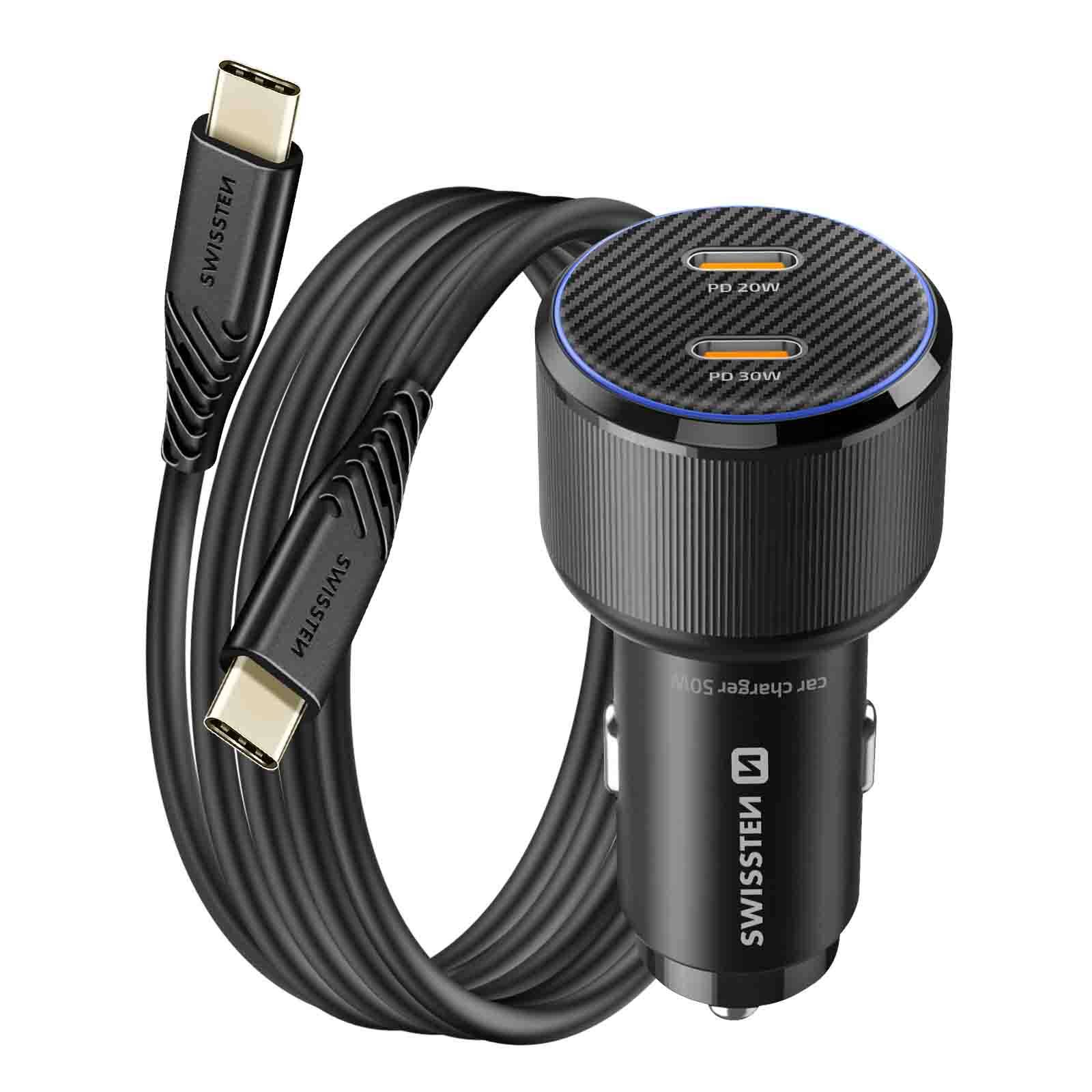 Chargeur Voiture 2x USB-C Power Delivery 20W et 30W avec Câble USB-C-0