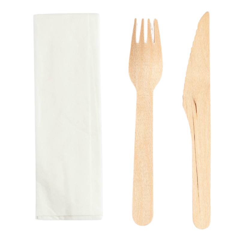 Set de Couverts en Bois 3 Pièces : Couteau, Fourchette , Serviette - Lot de 250-1