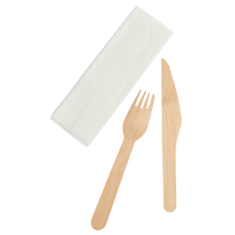 Set de Couverts en Bois 3 Pièces : Couteau, Fourchette , Serviette - Lot de 250-0