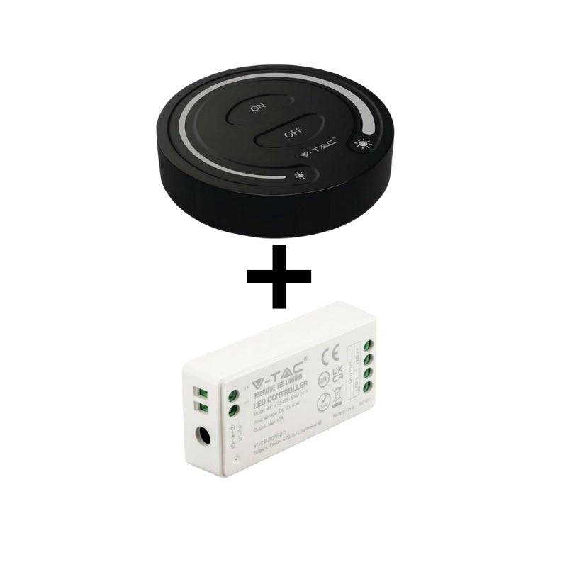 Kit Contrôleur RF 12/24V + Variateur tactile Rond Noir Monochrome - SILAMP-0