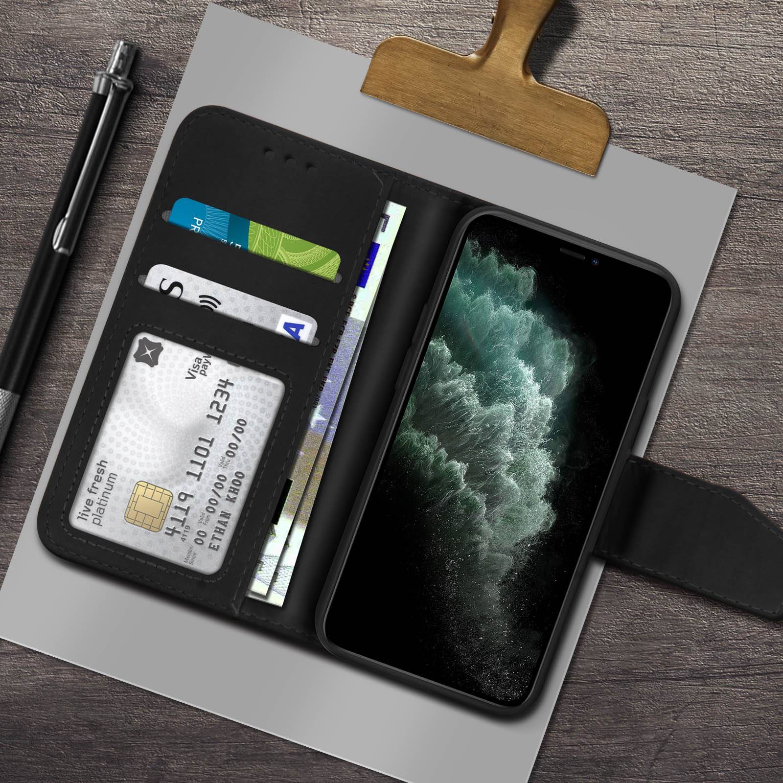 Étui Portefeuille pour iPhone 11 Pro Max en Cuir Premium avec Fonction Stand-3