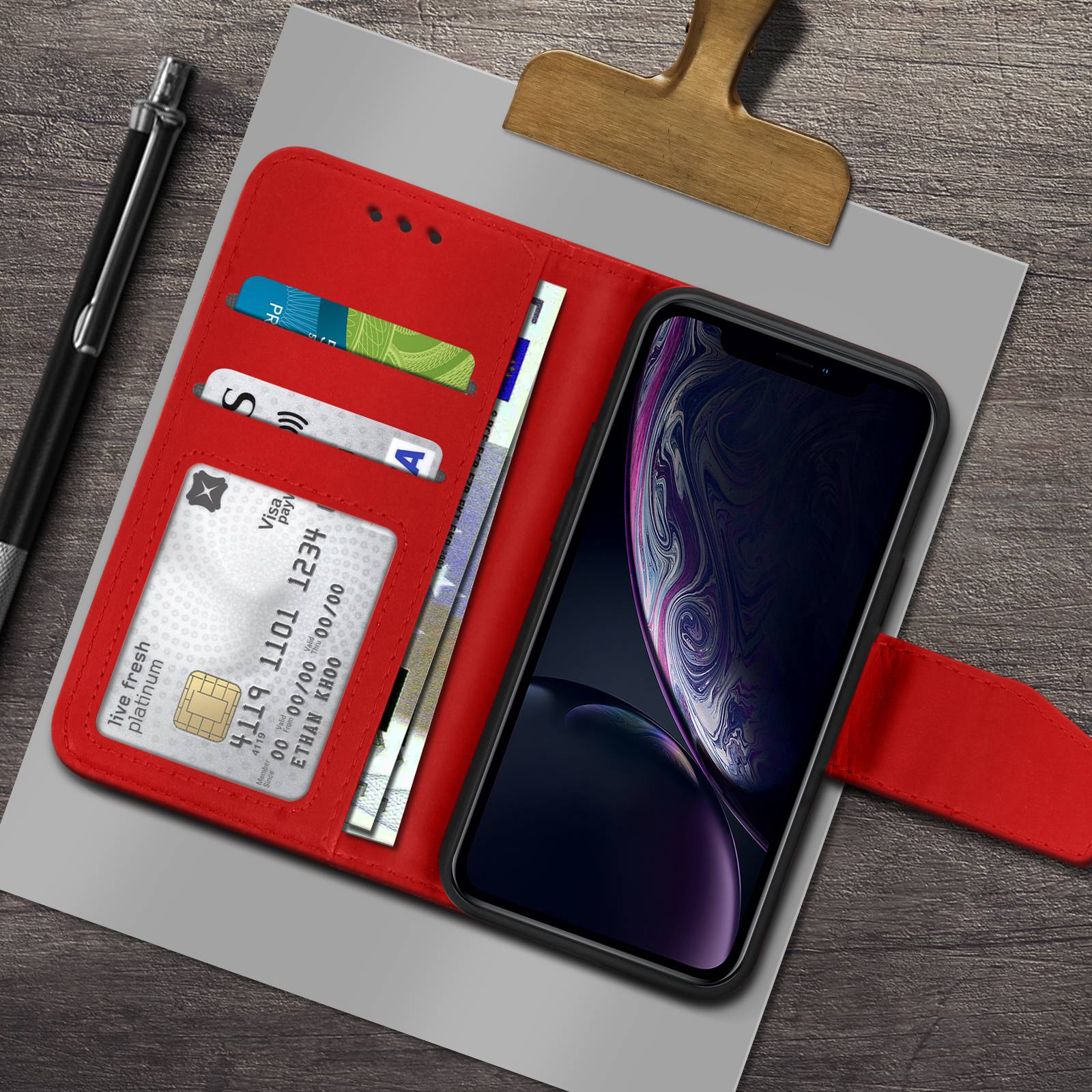 Étui Portefeuille pour iPhone XR en Cuir Premium avec Fonction Stand-4