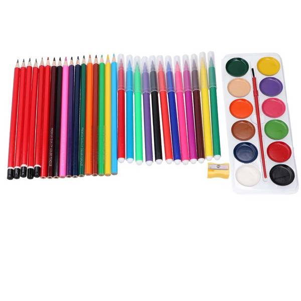 Kit Créatif 43 Pièces avec Crayons / Aiguisoir / Feutres / Peintures