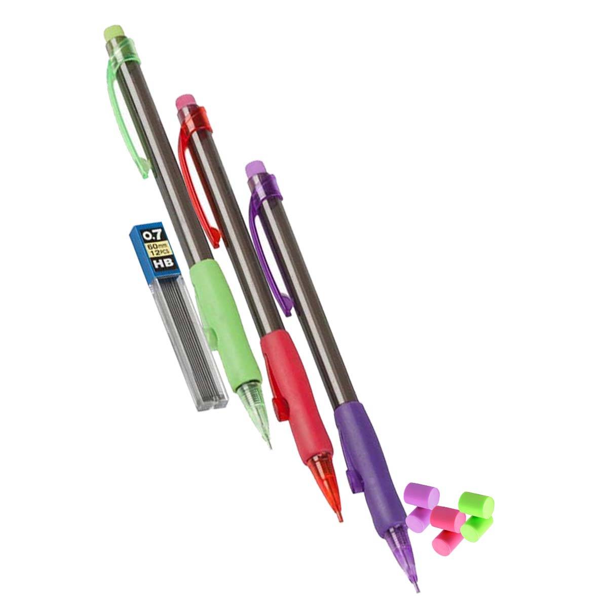 Lot de 3 Porte-mines 0,7mm avec Gommes et Recharges HB pour Dessin Précis-0