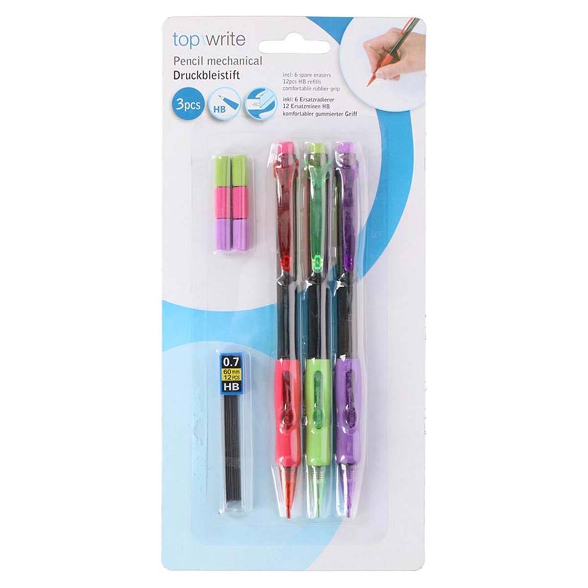 Lot de 3 Porte-mines 0,7mm avec Gommes et Recharges HB pour Dessin Précis-4