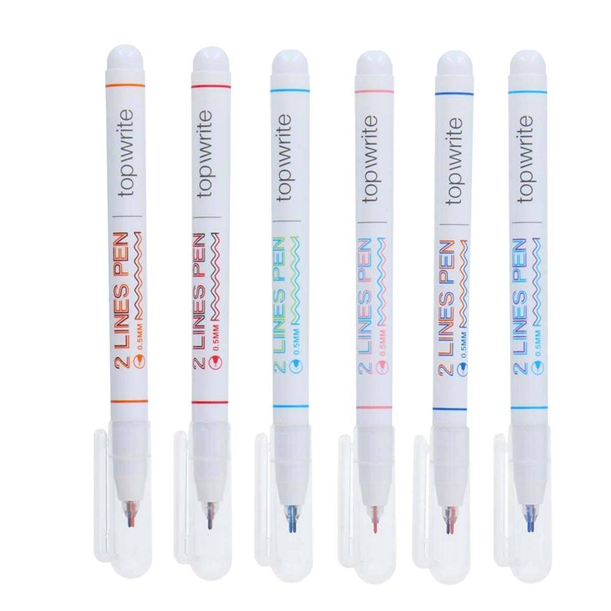 Lot de 6 Stylos à Bille Double Ligne Pointe Fine 0,5mm-1