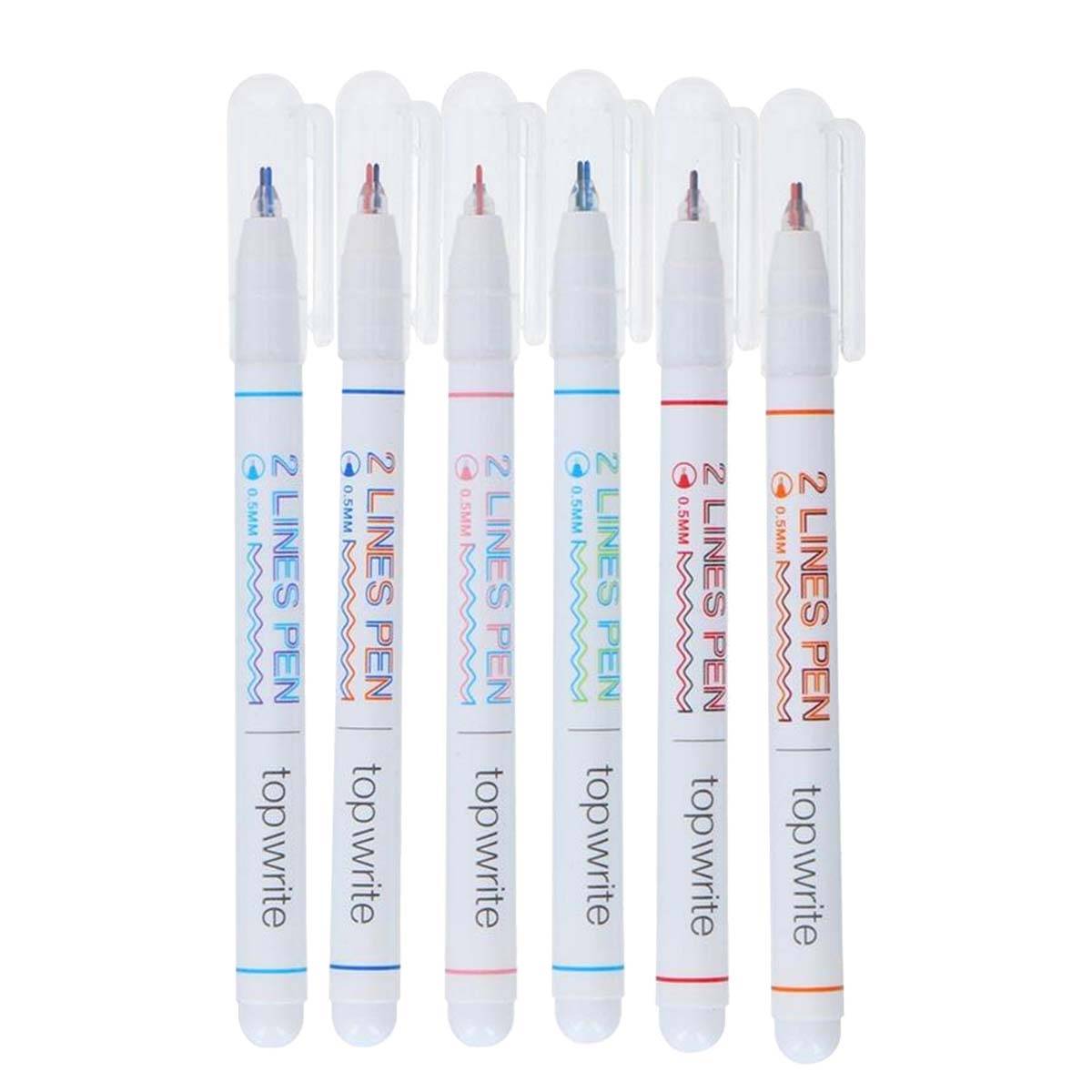 Lot de 6 Stylos à Bille Double Ligne Pointe Fine 0,5mm-0