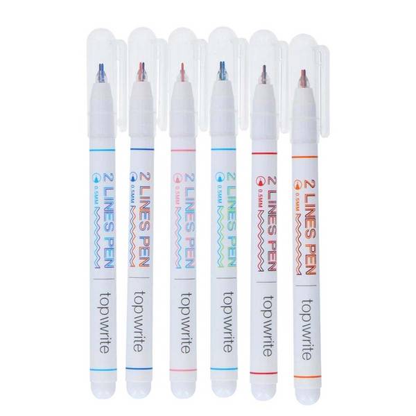 Lot de 6 Stylos à Bille Double Ligne Pointe Fine 0,5mm