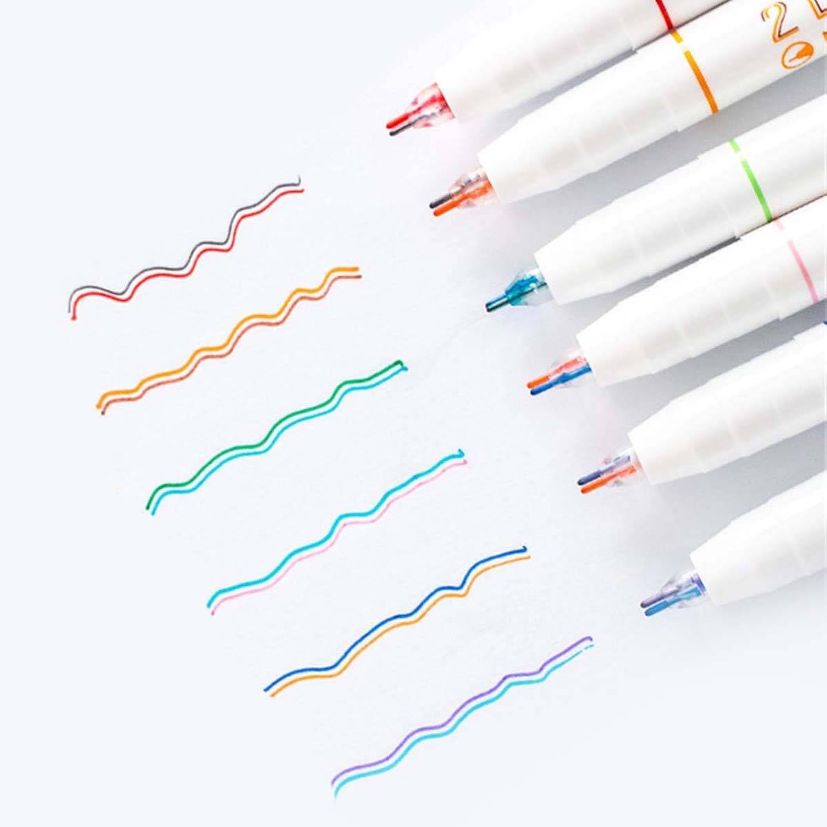 Lot de 6 Stylos à Bille Double Ligne Pointe Fine 0,5mm-3