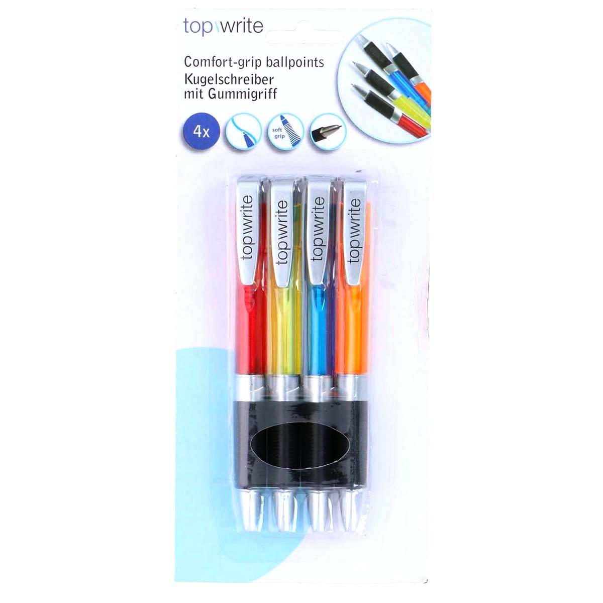 Lot de 4 Stylos à Bille avec Grip Confort en Caoutchouc-4