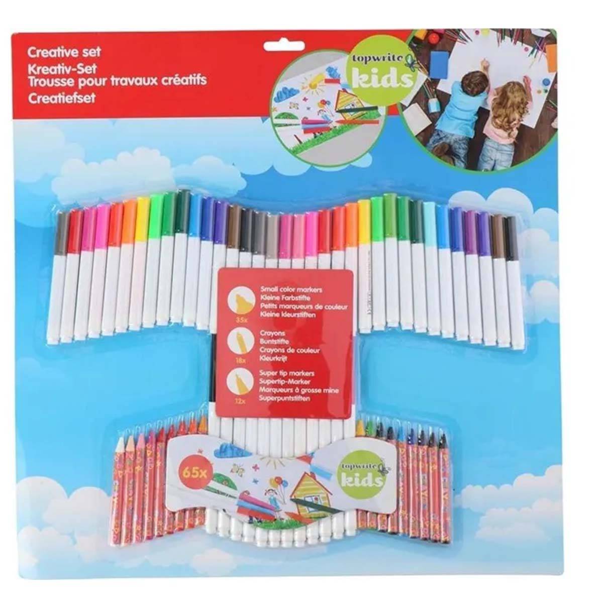 Kit Créatif 65 Pièces avec Feutres / Crayons de Couleurs Assortis-4