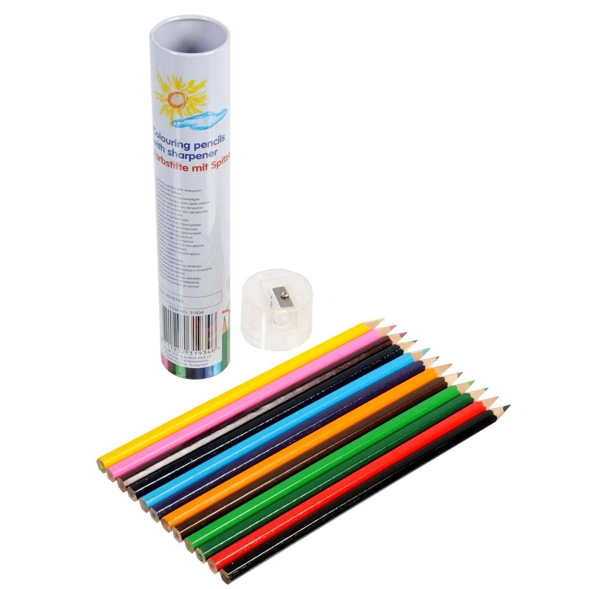Lot de 12 Crayons de Couleur avec Taille-crayon et Tube de Rangement-1