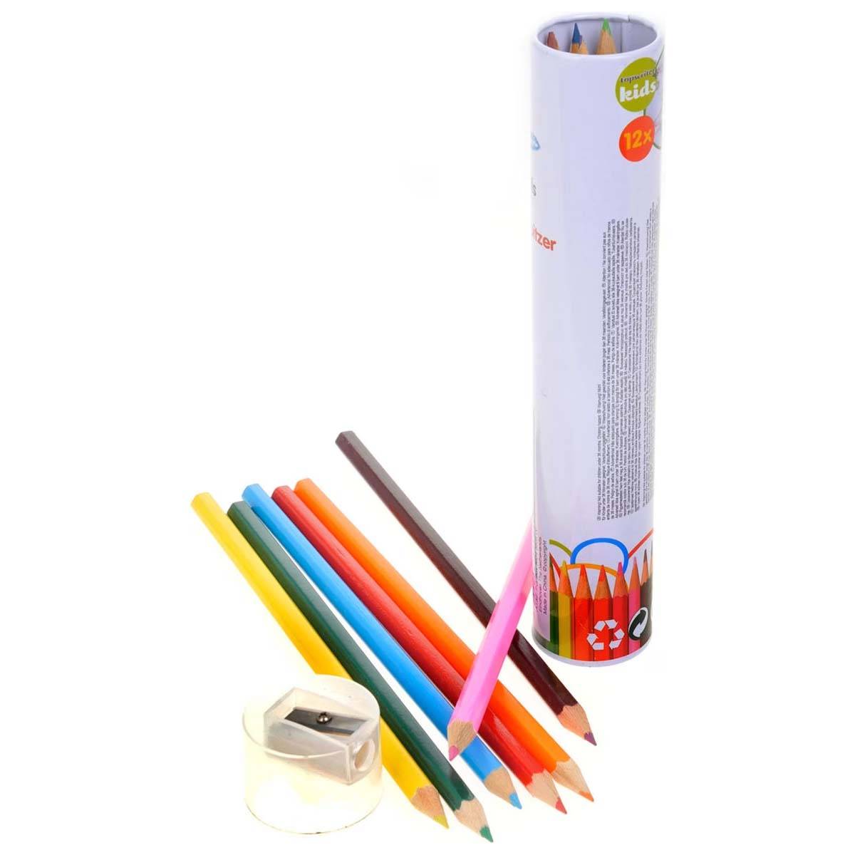Lot de 12 Crayons de Couleur avec Taille-crayon et Tube de Rangement-0