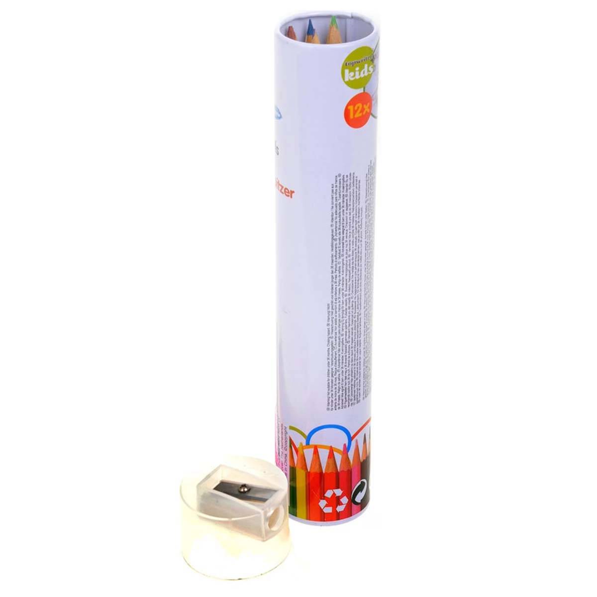 Lot de 12 Crayons de Couleur avec Taille-crayon et Tube de Rangement-2