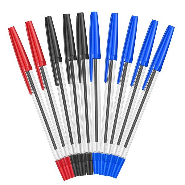 Lot de 10 Stylos à Bille 3 Couleurs Pointe Fine