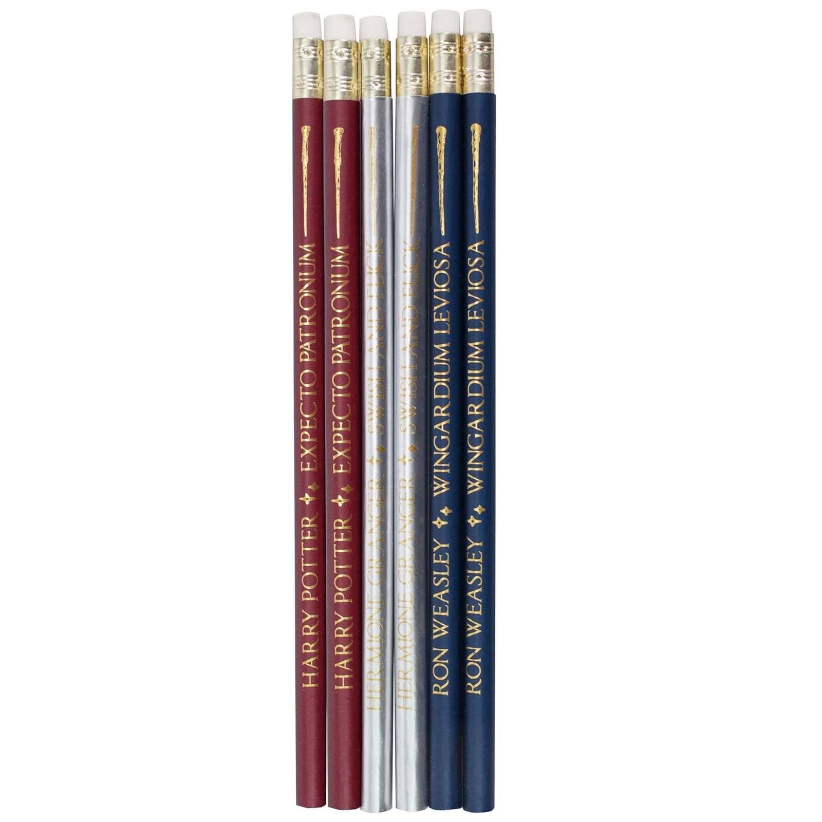 Set de 6 Crayons en Bois avec Gomme et Motif Baguette Magique-0