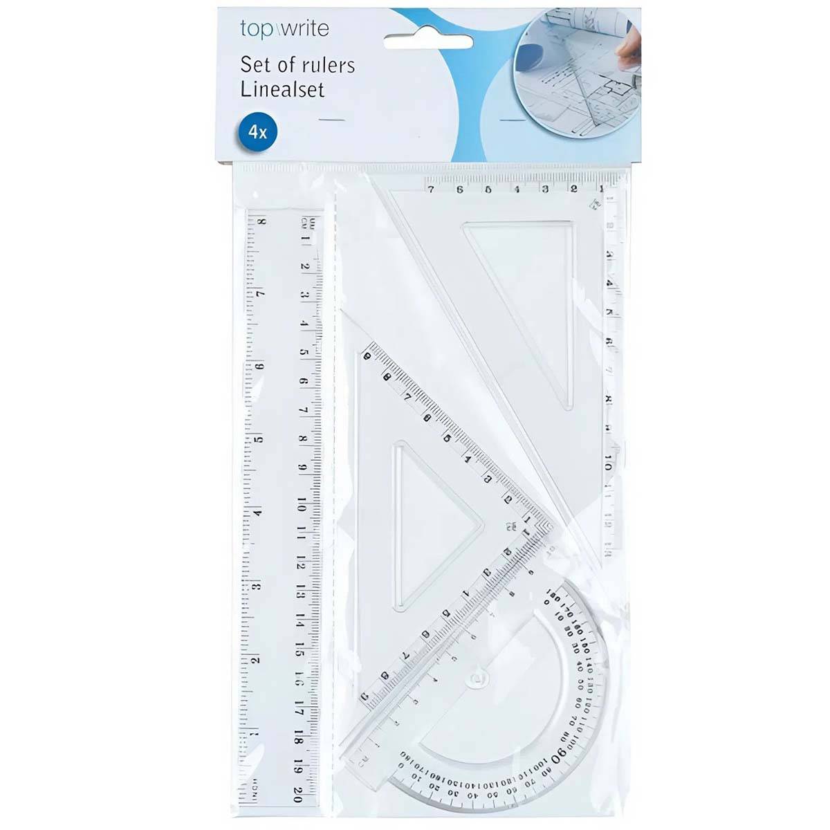 Kit de 4 Géométriques Complet avec Règle, Équerres et Rapporteur-4