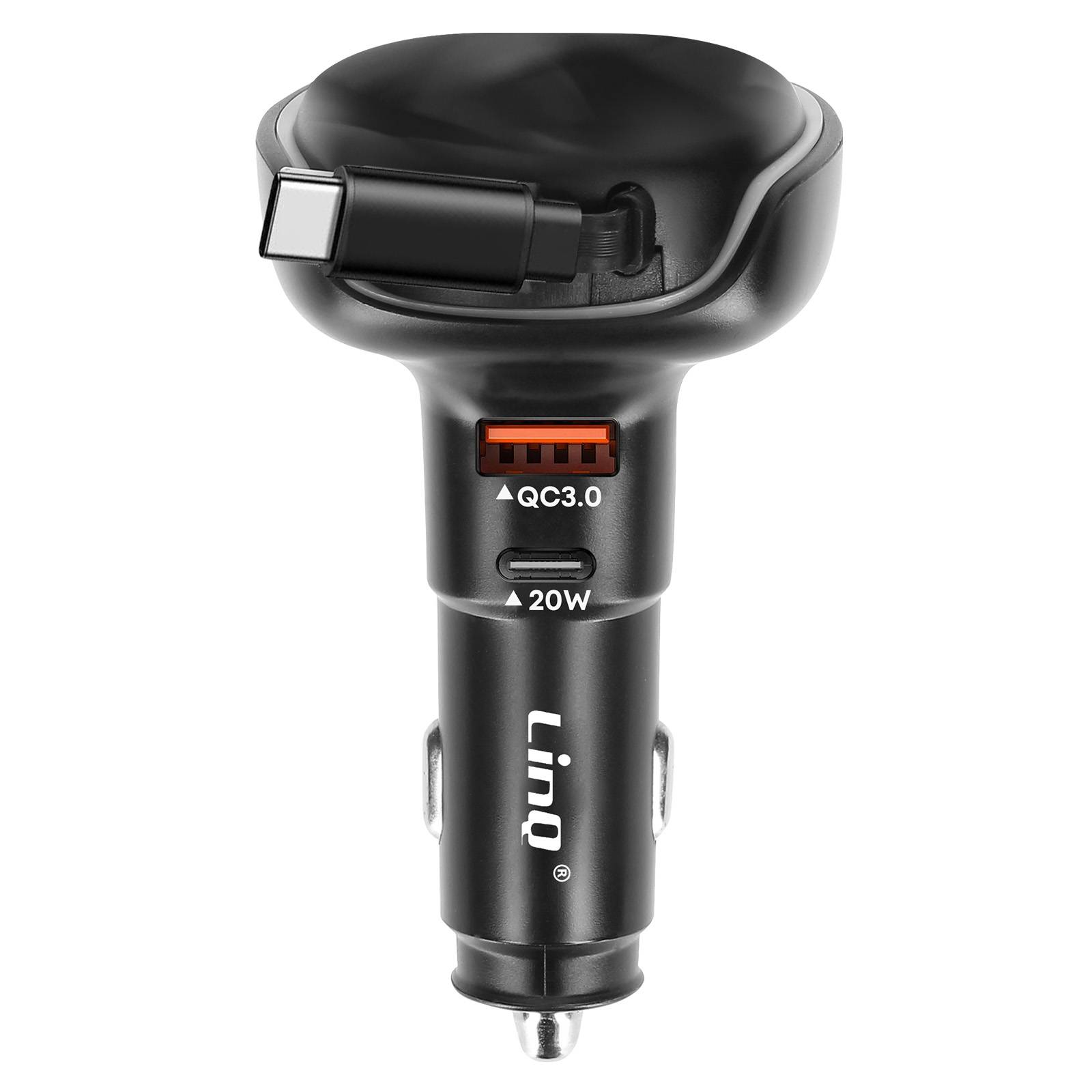 Chargeur Voiture USB-C 20W et USB QC 3.0 avec Anneau LED et Câble Type-C 30W-3