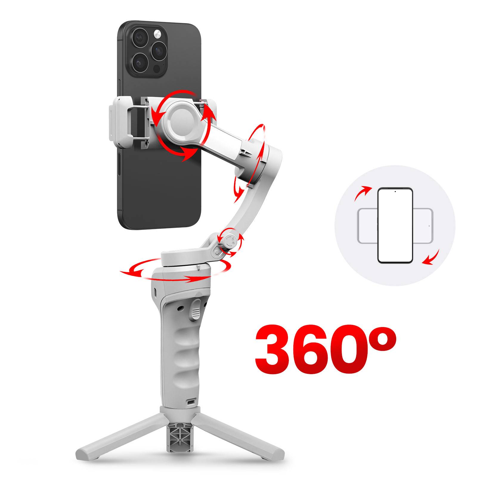 Perche Selfie Stabilisée avec Suivi de Visage pour Smartphone et Trépied-4