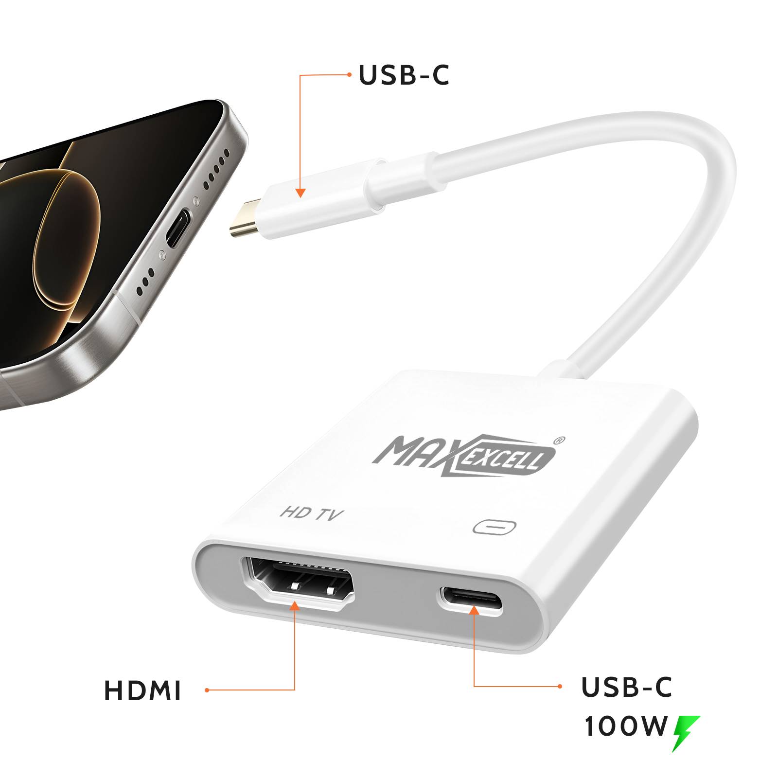 Adaptateur Vidéo HDMI vers USB-C Ultra-HD 4K avec Charge rapide USB-C 100W-2