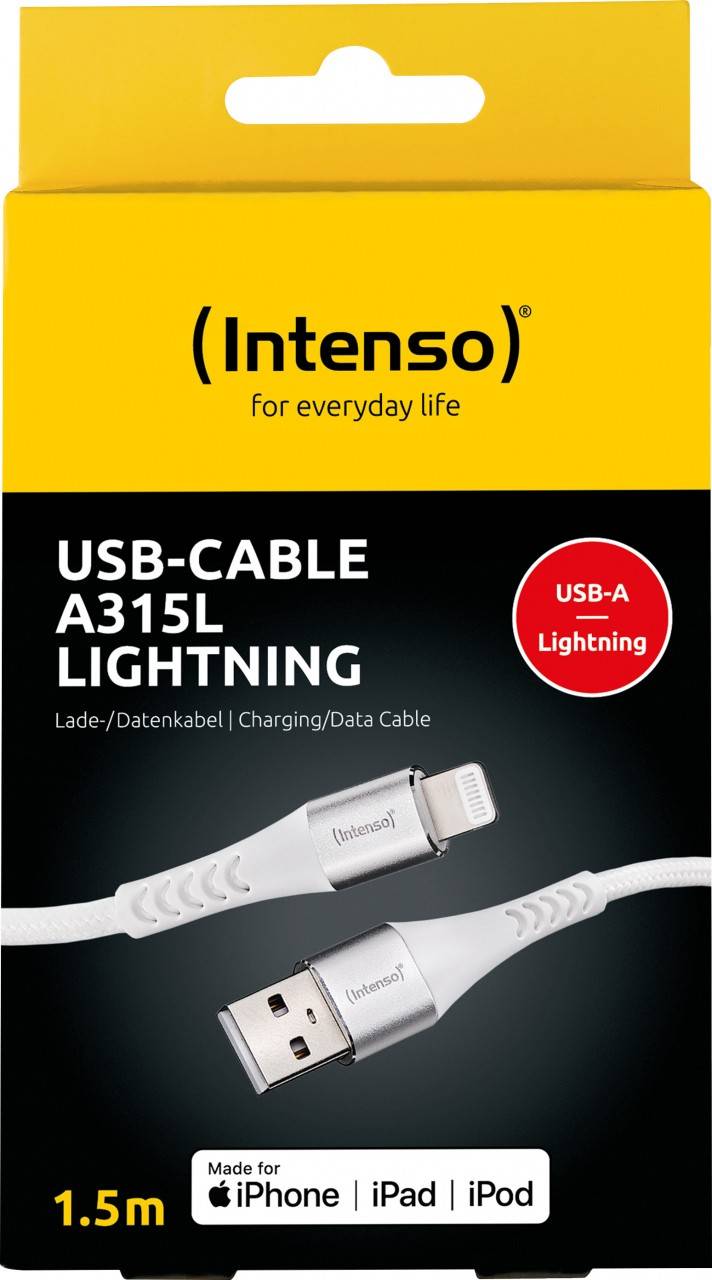 Câble USB Intenso « A315L » – USB-A vers Lightning, 1,5 m, blanc (emballage blister pour la vente au détail)-0