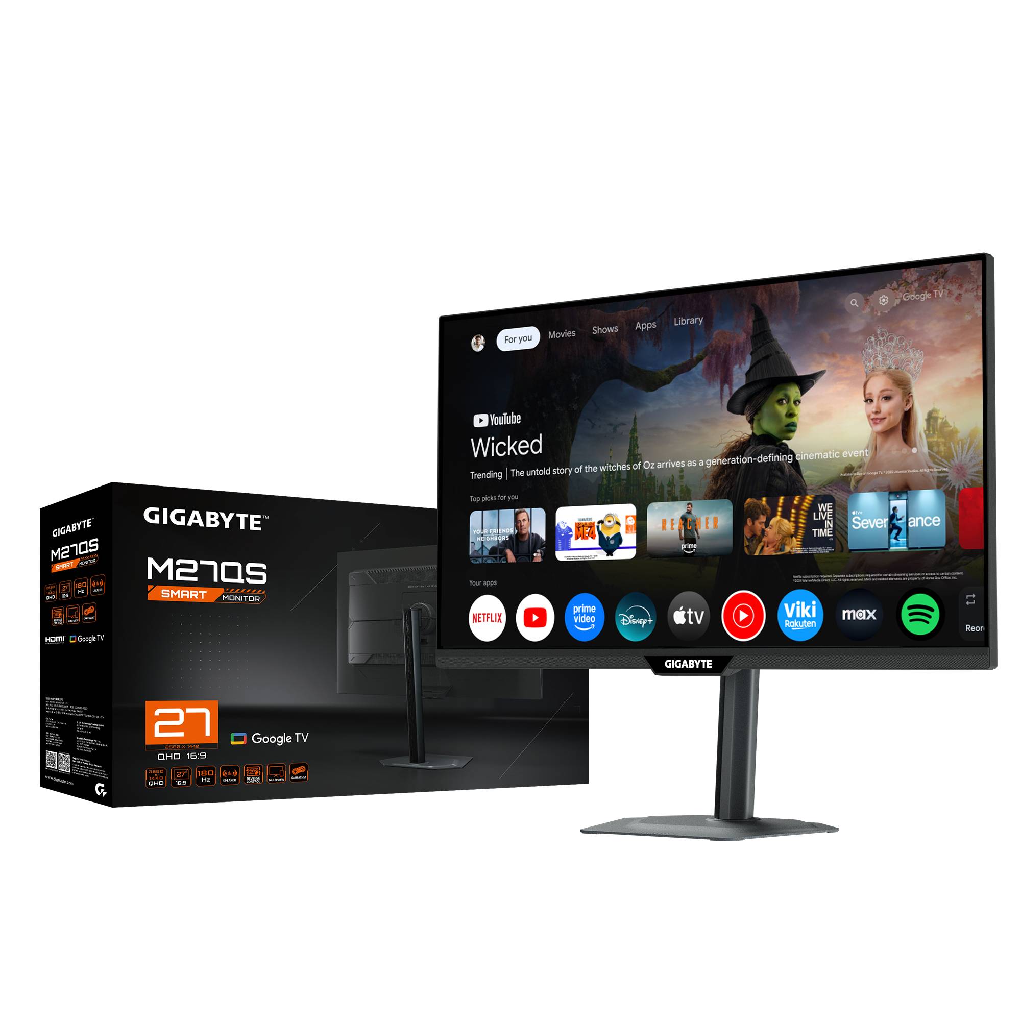 GIGABYTE M27QS Moniteur Intelligent 27” 2K QHD - Google TV, Affichage sans fil, 2560 x 1440, 180Hz, 1ms, 350 cd/m², Free-4