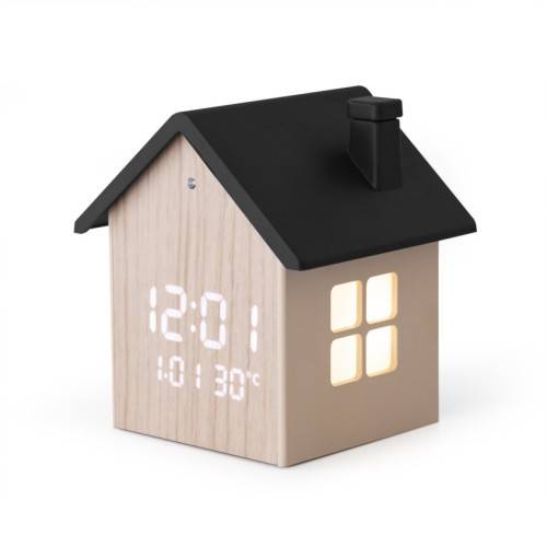 Réveil digital Maison aspect bois-1
