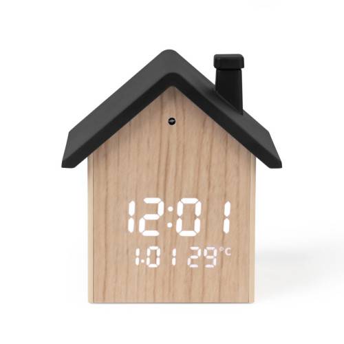 Réveil digital Maison aspect bois-2